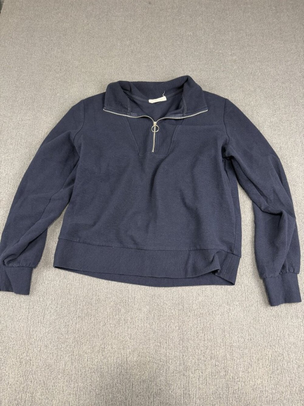 Lincoln Outfitters Mens Navy Blue Ribbed 1/4 Zip Long Sleeve Pullover Sweater L